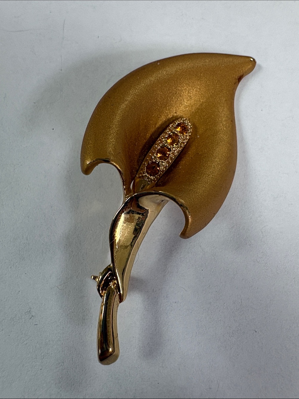 Gold-Tone Leaf Brooch with Amber Crystal Accents - Women Accessories